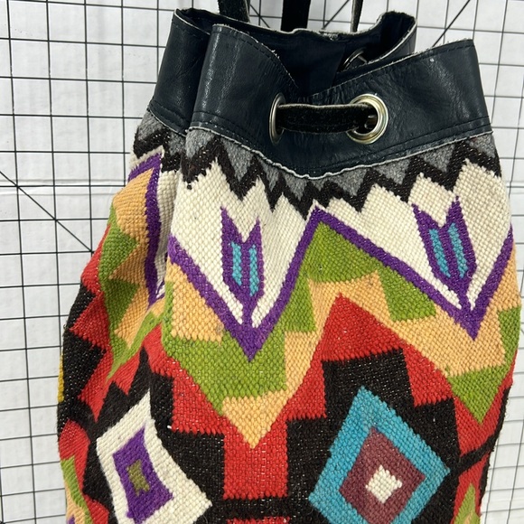 Rey Wear vintage  Aztec Handmade Wool Leather sling / Backpack main image 9